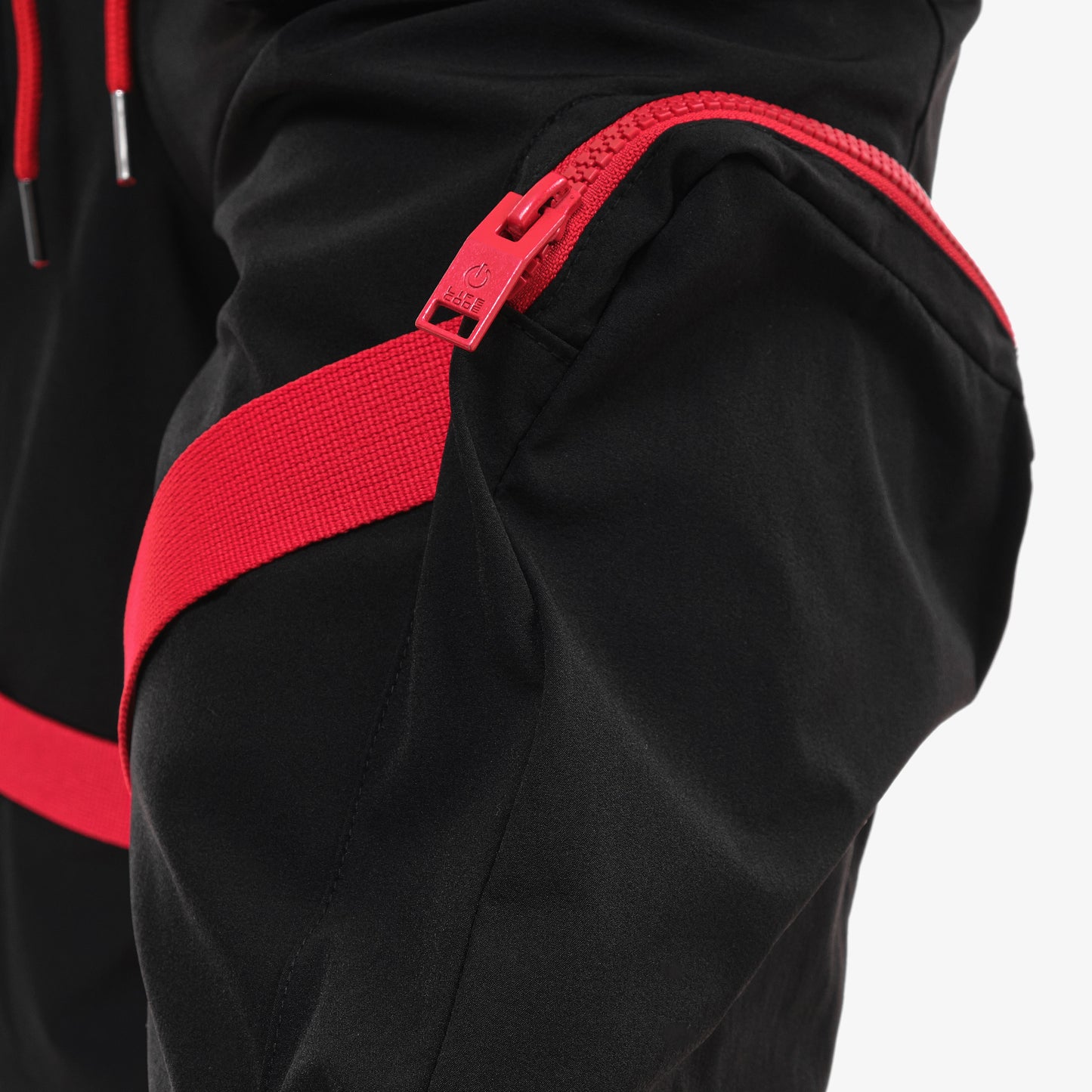 P53. BLACK/RED NYLON CARGO SHORTS W/ STRAPS