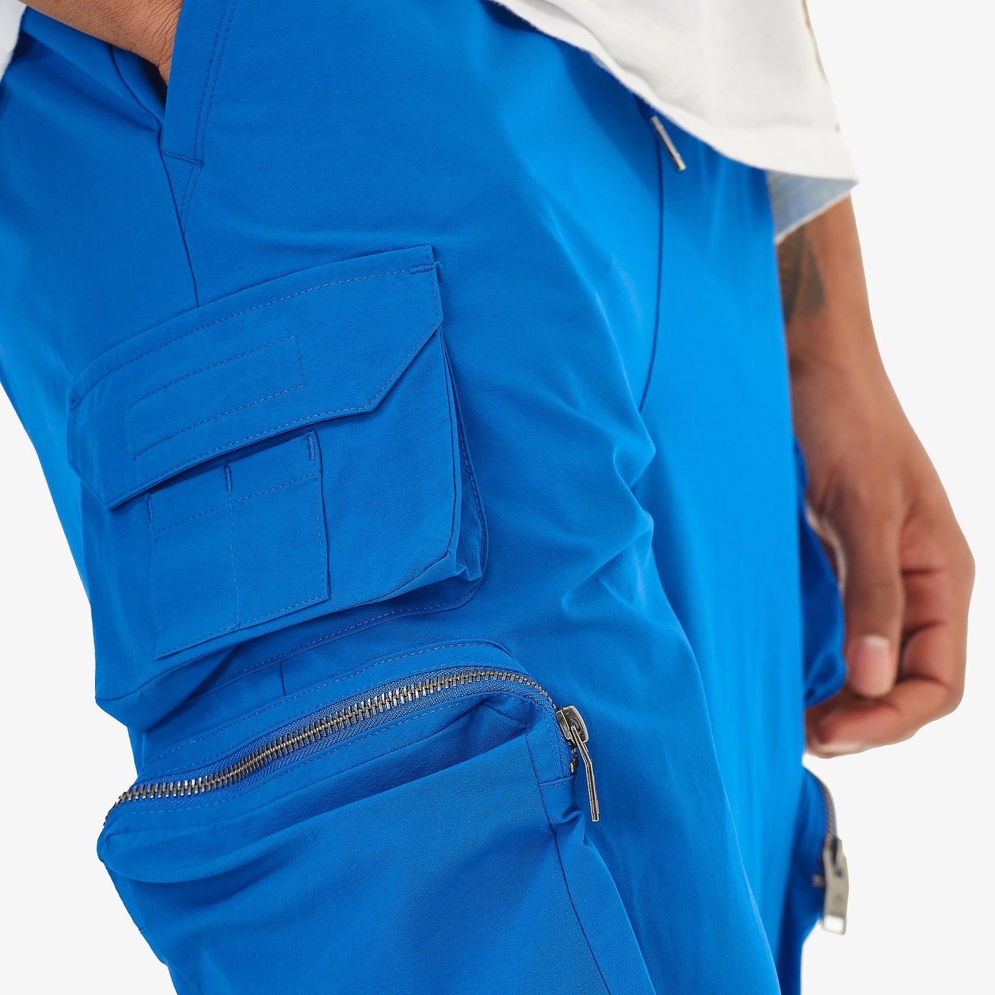 P51. ROYAL BLUE NYLON SHORTS W/ CARGO POCKETS