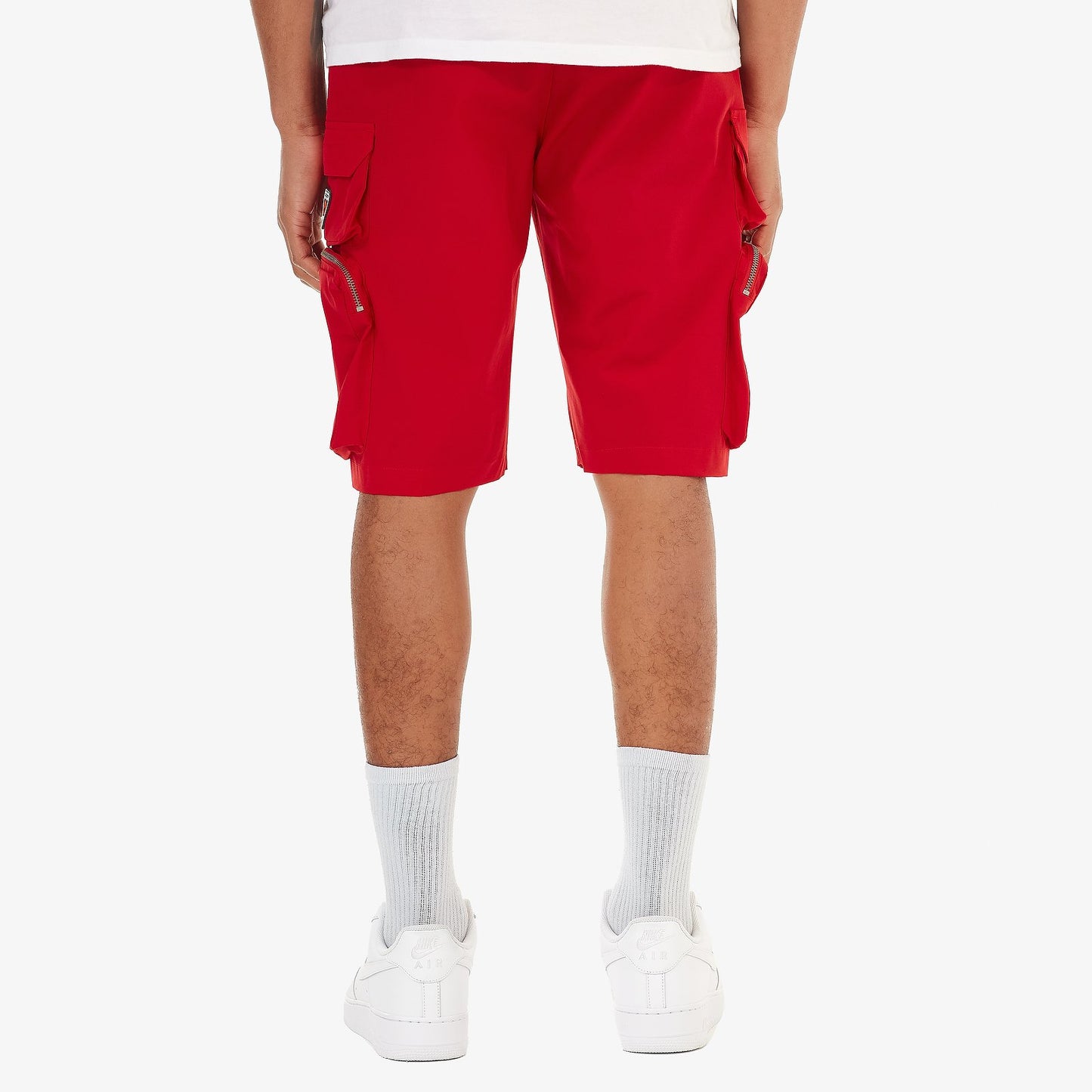 P51. RED NYLON SHORTS W/ CARGO POCKETS