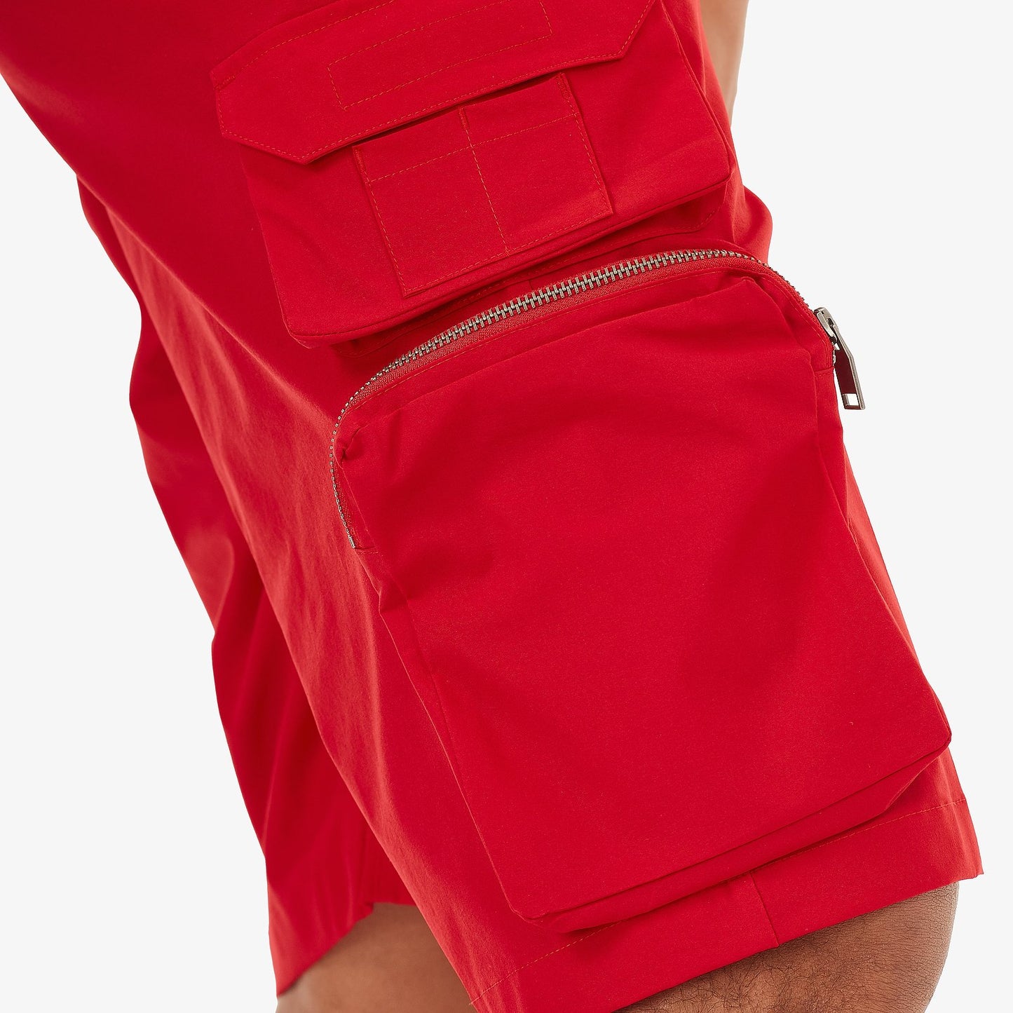 P51. RED NYLON SHORTS W/ CARGO POCKETS