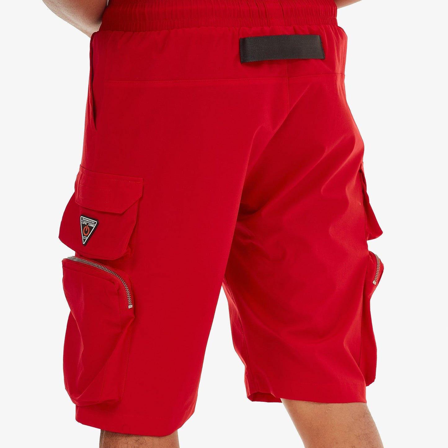 P51. RED NYLON SHORTS W/ CARGO POCKETS