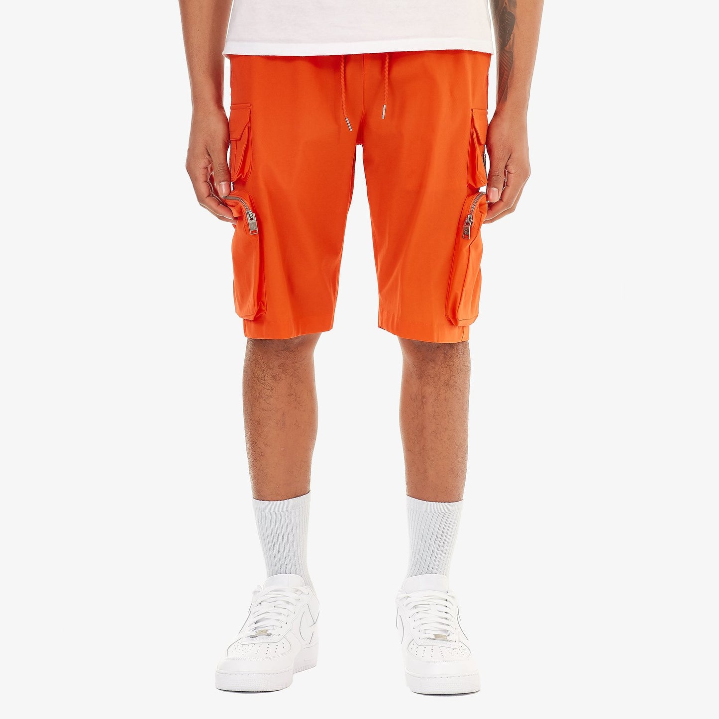 P51. ORANGE NYLON SHORTS W/ CARGO POCKETS