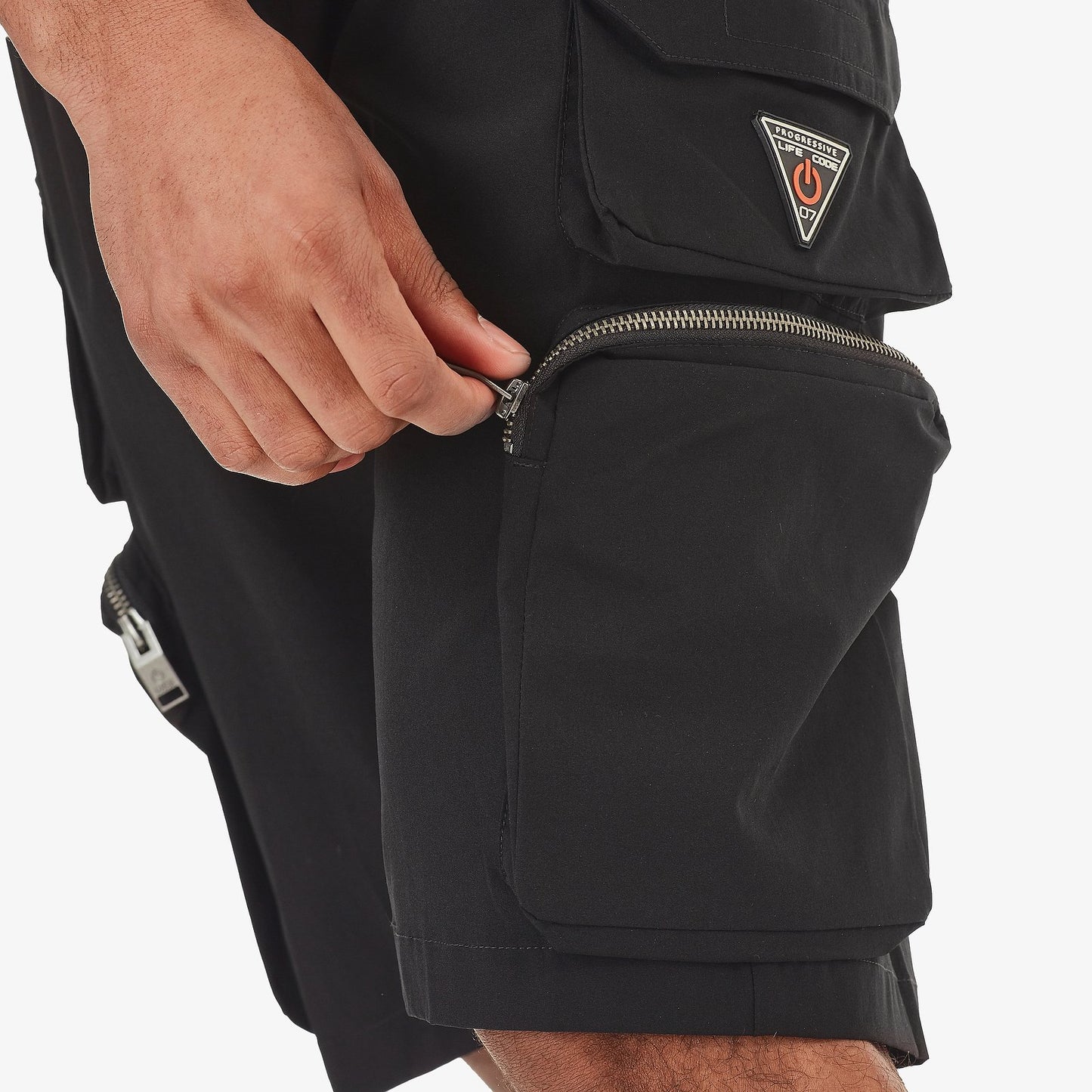 P51. BLACK NYLON SHORTS W/ CARGO POCKETS