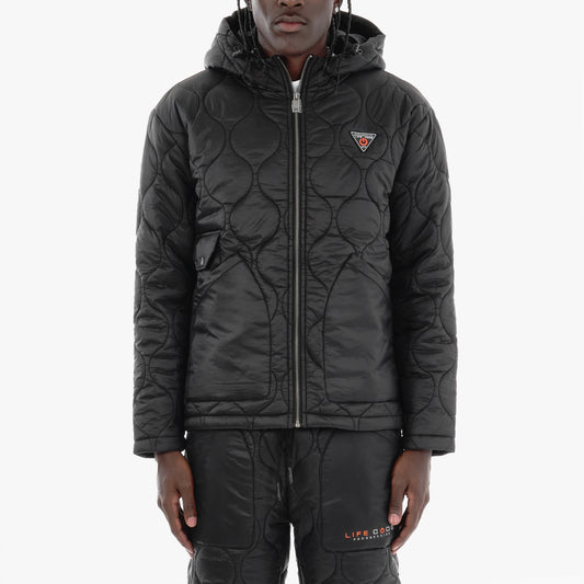 J61. BLACK FULL-ZIP QUILT JACKET