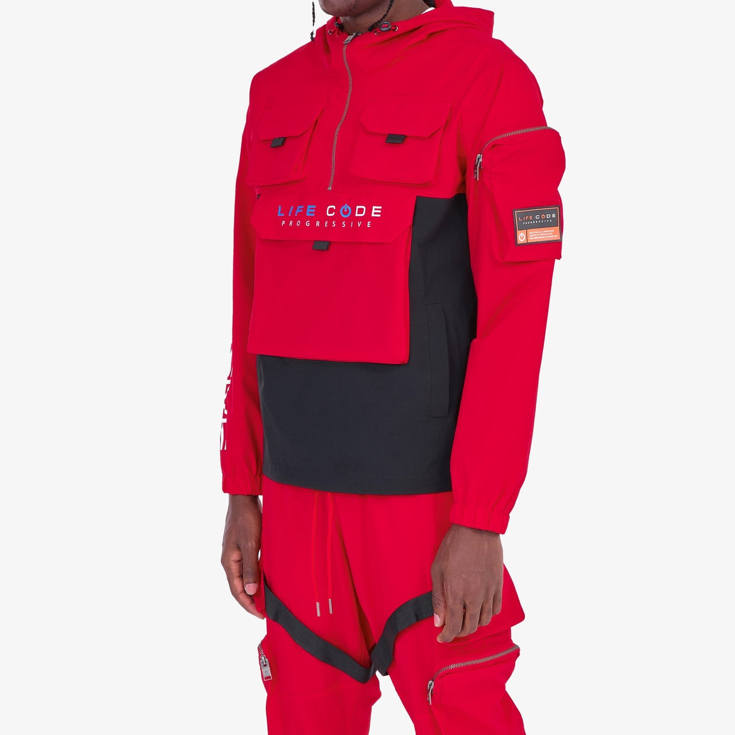 J03. RED PULLOVER WINDBREAKER