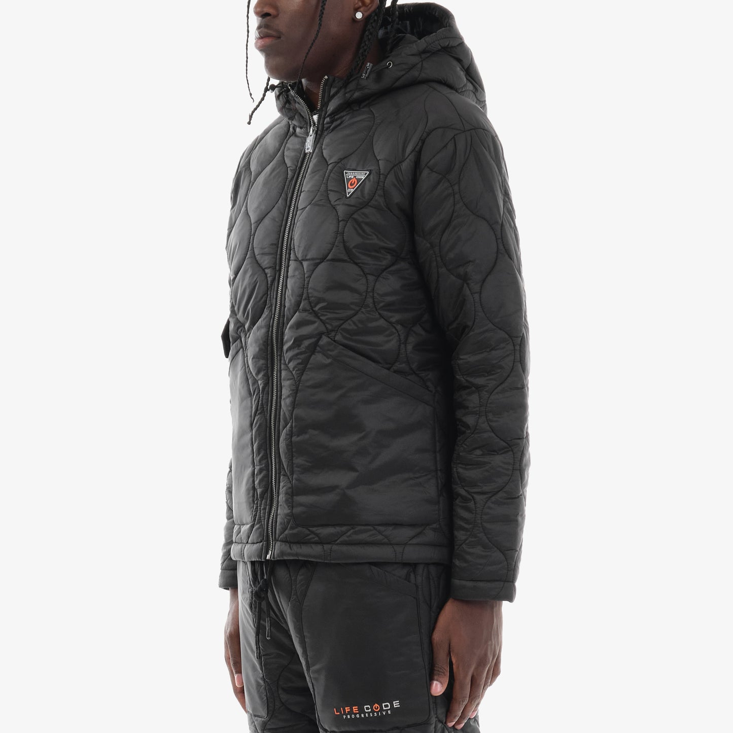 J61. BLACK FULL-ZIP QUILT JACKET