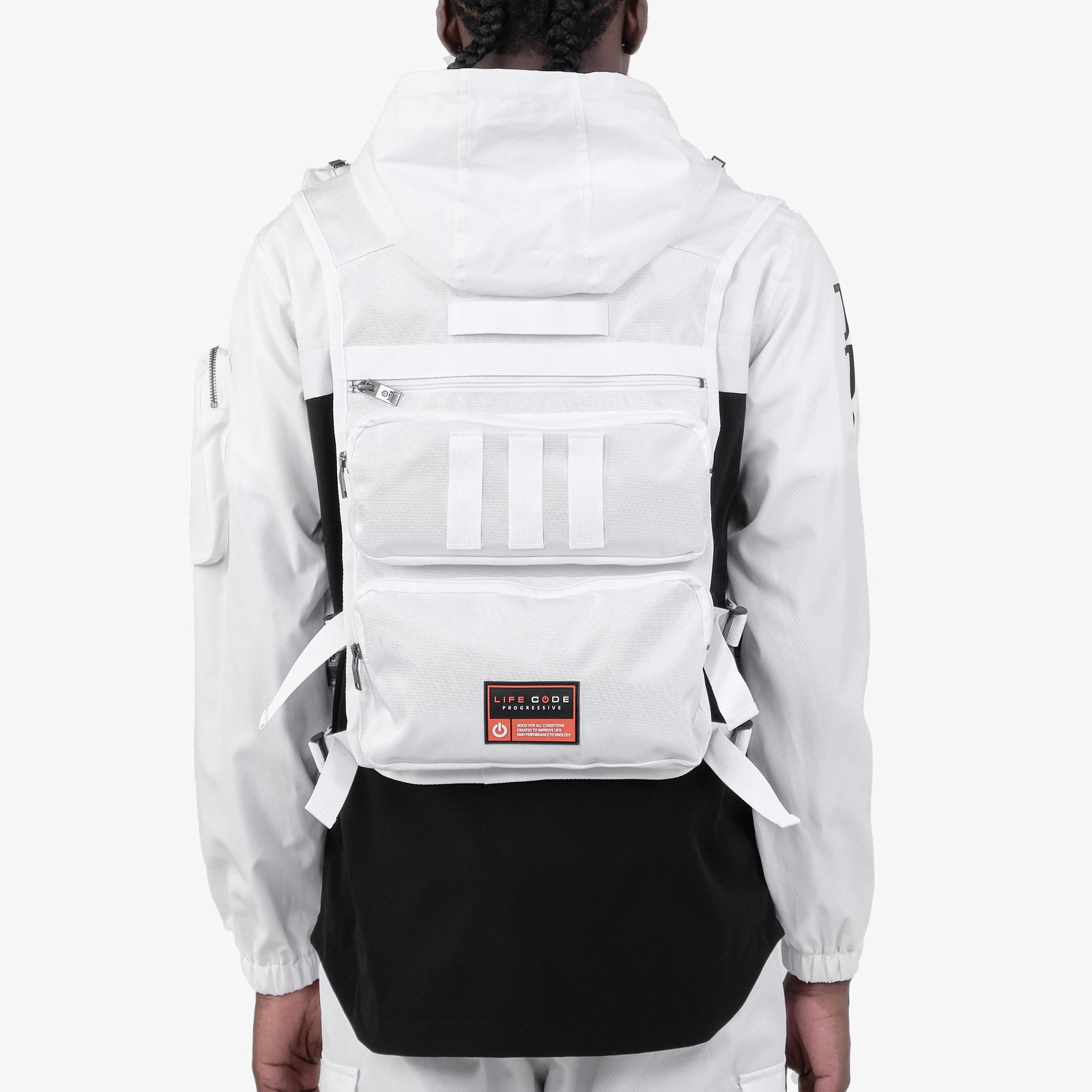 V12. WHITE UTILITY VEST (BACKPACK) – LIFE CODE