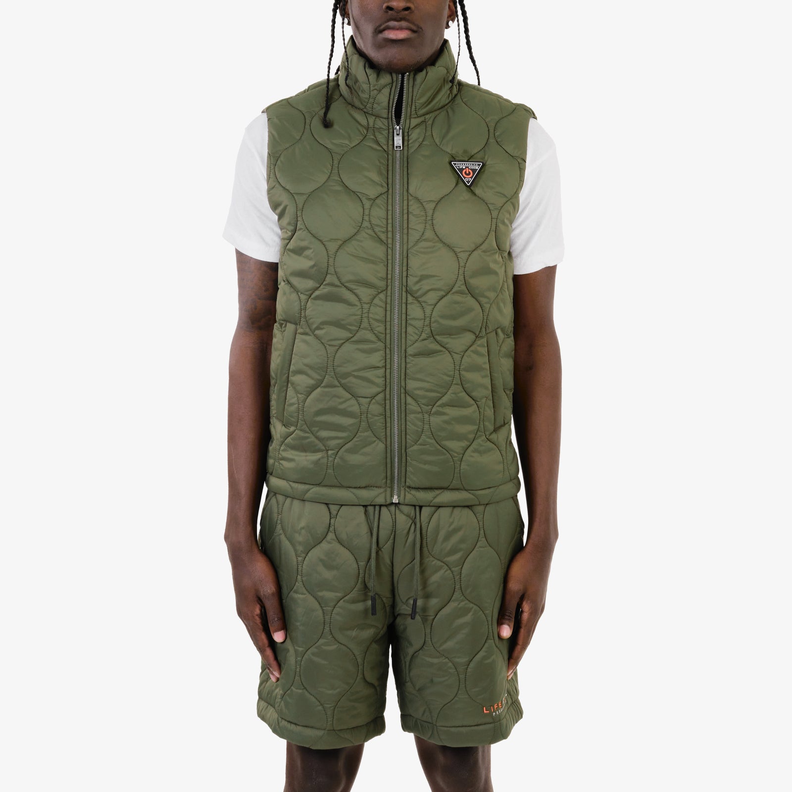 V62. OLIVE FULL-ZIP QUILT VEST – LIFE CODE