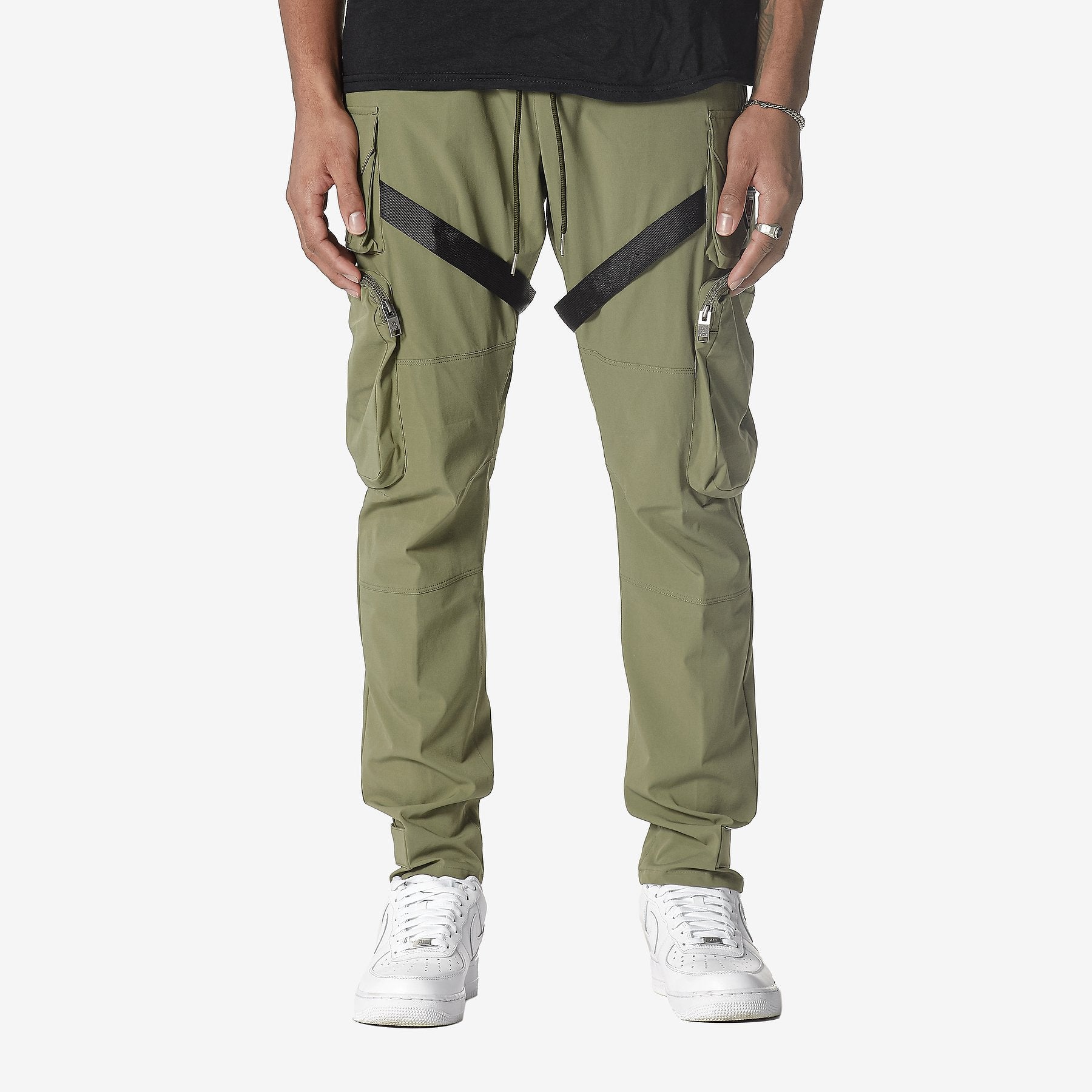 LIFE CODE OLIVE CARGO PANTS W/ STRAPS & ZIPPERS - Copper Rivet