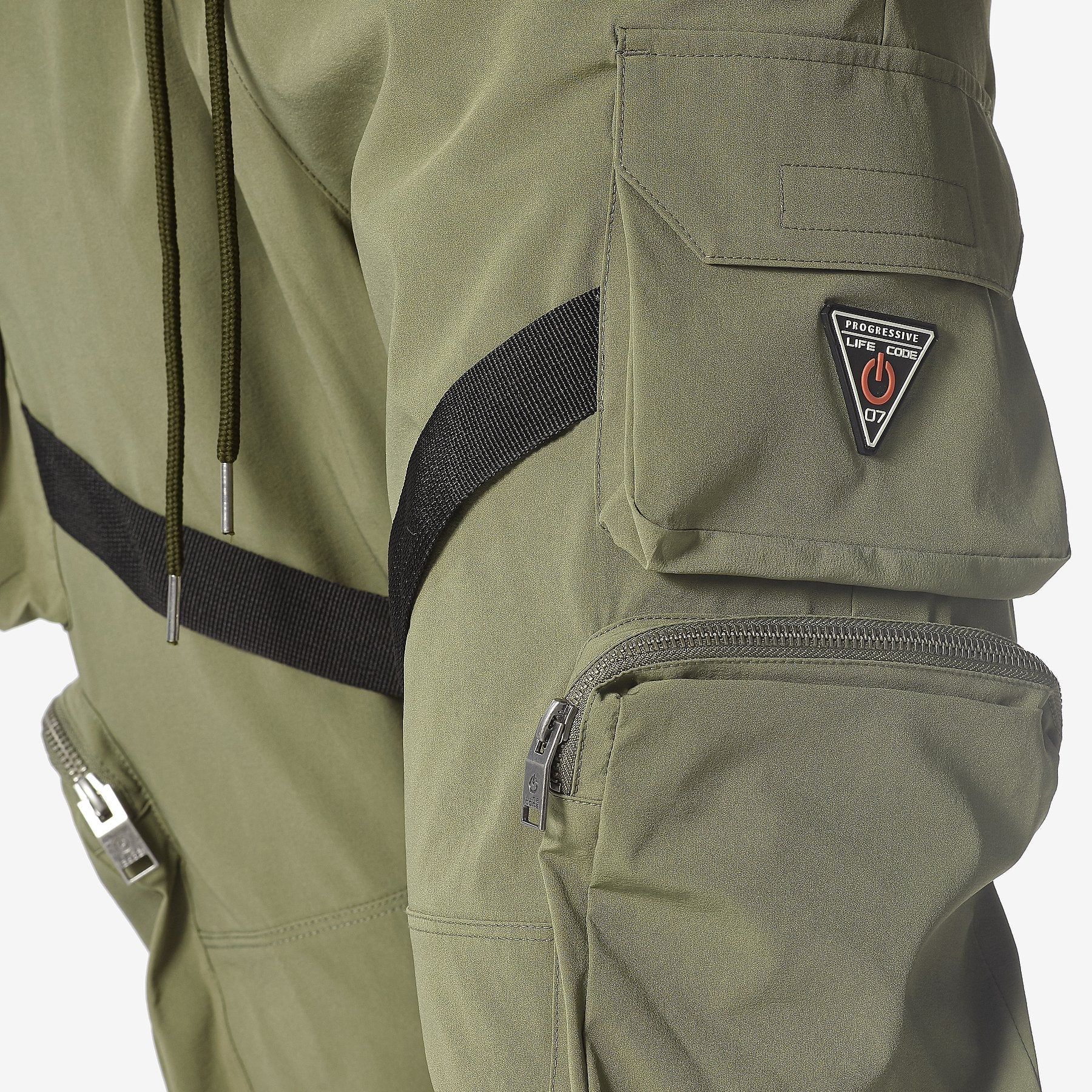 LIFE CODE OLIVE CARGO PANTS W/ STRAPS & ZIPPERS - Copper Rivet