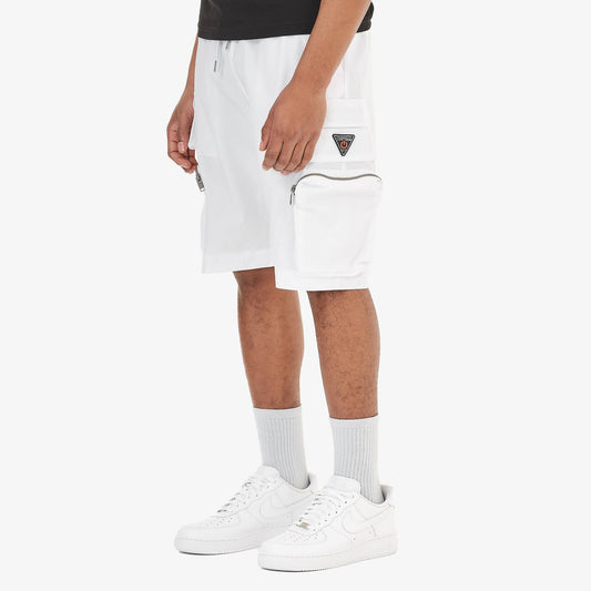 P51. WHITE NYLON SHORTS W/ CARGO POCKETS