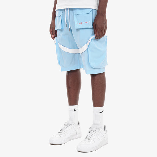 P51. LIGHT BLUE NYLON CARGO SHORTS W/ STRAPS