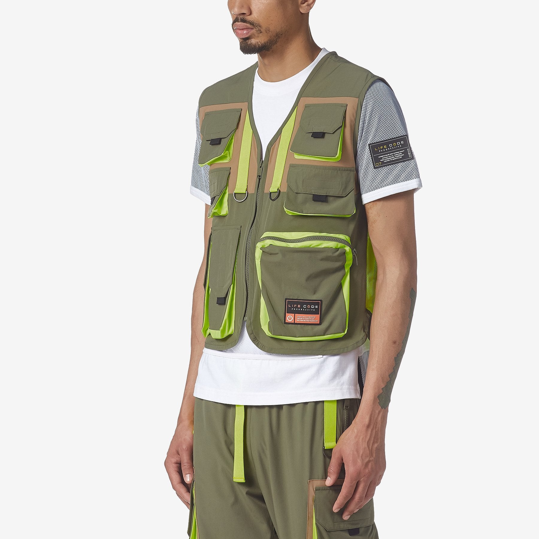 LIFE CODE OLIVE / NEON VEST